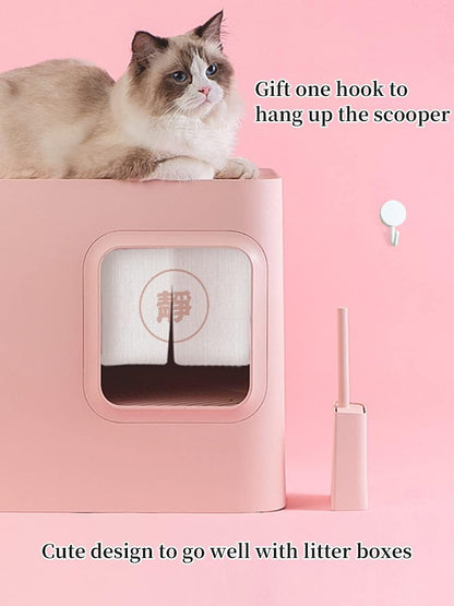 Cat Litter Scooper with Caddy Holder, Cat Scooper for Litter Box with Stand, A Nice Addition to cat Litter Tray Box, Store The cat Litter Scoop When not in use, Modern, Durable and Cute -Light Pink