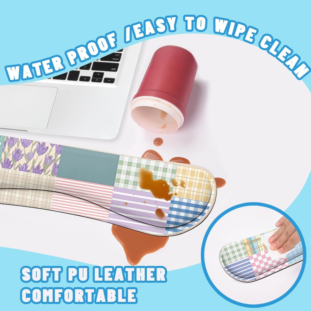 Girlcore Patchwork Desk Mat Set Pink Pastel Plaid Floral Large Mouse Pad with Wrist Rest 4in1 Desk Mat for Desktop Ergonomic Computer Desk Arm Wrist Anti-Slip Computer Mouse Pad Home Office Gaming