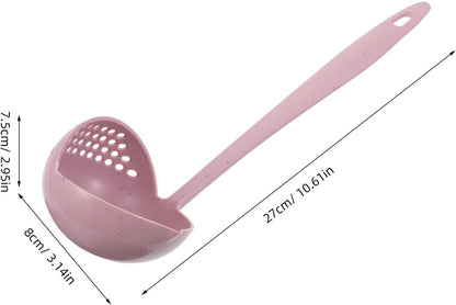 6pcs Long Handle Plastic Soup Ladle and Pasta Strainer Set, Wheat Straw Fiber Slotted Spoons for Hot Pot Cooking, Dual-color Pink and Light Green Cooking Serving Utensils