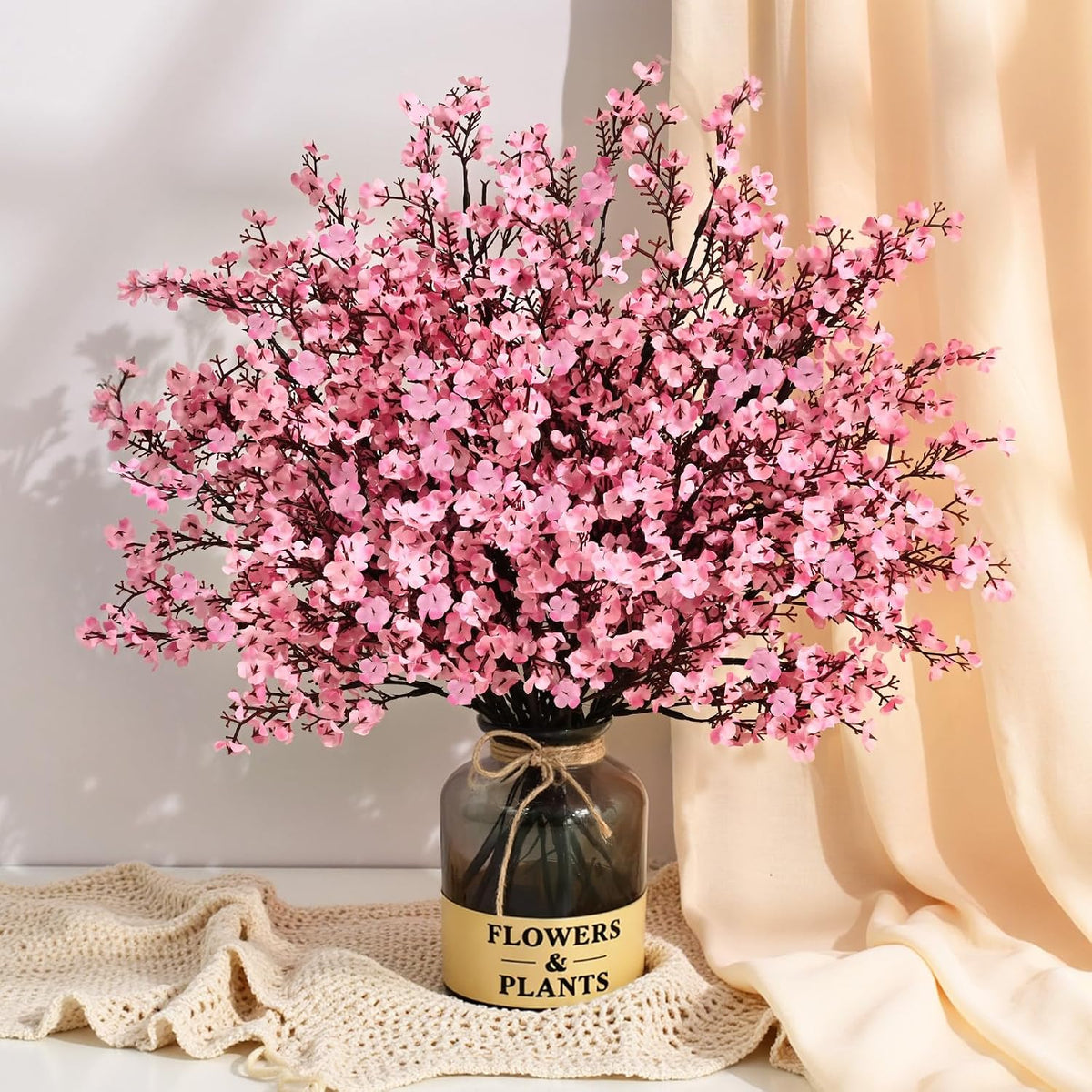 15Pcs Fake Flowers Babys Breath Silk, Real Touch Pink Artificial Flowers Bulk with Bendable Stems, Pink Faux Flowers Babys Breath for Valentine's Day Spring Wedding Party Decor