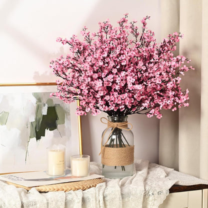 15Pcs Fake Flowers Babys Breath Silk, Real Touch Pink Artificial Flowers Bulk with Bendable Stems, Pink Faux Flowers Babys Breath for Valentine's Day Spring Wedding Party Decor