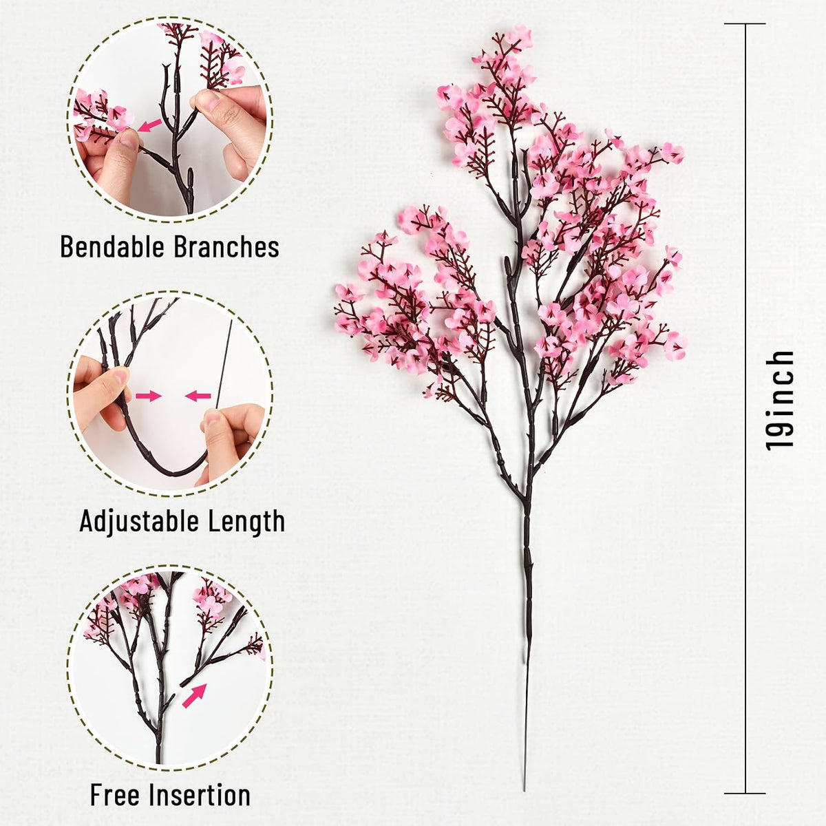 15Pcs Fake Flowers Babys Breath Silk, Real Touch Pink Artificial Flowers Bulk with Bendable Stems, Pink Faux Flowers Babys Breath for Valentine's Day Spring Wedding Party Decor