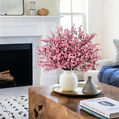 15Pcs Fake Flowers Babys Breath Silk, Real Touch Pink Artificial Flowers Bulk with Bendable Stems, Pink Faux Flowers Babys Breath for Valentine's Day Spring Wedding Party Decor