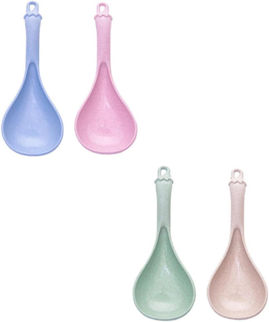 4pcs Long Handle Soup Spoon Stirring and Rice Spoons for Cereal Porridge and Hot Pot Lightweight Kitchen Utensils Blue Green Beige Pink