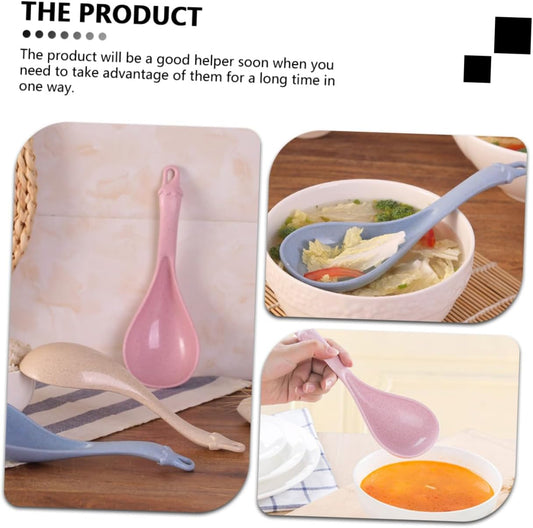 4pcs Long Handle Soup Spoon Stirring and Rice Spoons for Cereal Porridge and Hot Pot Lightweight Kitchen Utensils Blue Green Beige Pink