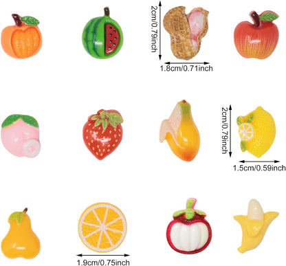 72PCS Simulated Fruit Flatback Resin Charms Cute Fruit Slime Charms Strawberry Lemon Resin Embellishments Tomato Peach Banana Resin Cabochons Beads Crafts Jewelry Making Decoration Accessories