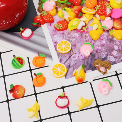 72PCS Simulated Fruit Flatback Resin Charms Cute Fruit Slime Charms Strawberry Lemon Resin Embellishments Tomato Peach Banana Resin Cabochons Beads Crafts Jewelry Making Decoration Accessories