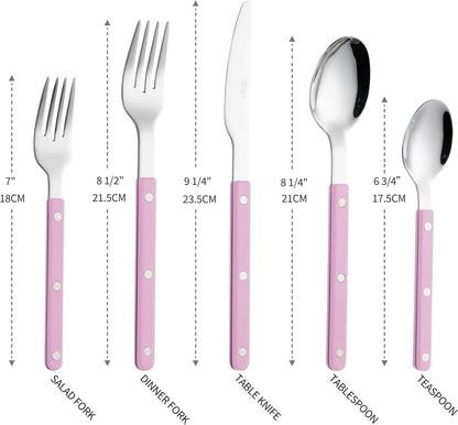 ANNOVA Silverware Set, Retro/Rivet Colorful Stainless Steel Tableware Kitchen Flatware Set Utensils, Includes Dinner Knives, Forks, Spoons, Salad Forks & Dessert Spoons (Light Pink, 10 Pieces)