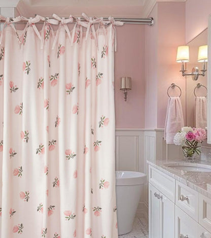 Girly Pink Floral Shower Curtain Cotton Blend 72x72 Inches Machine Wash
