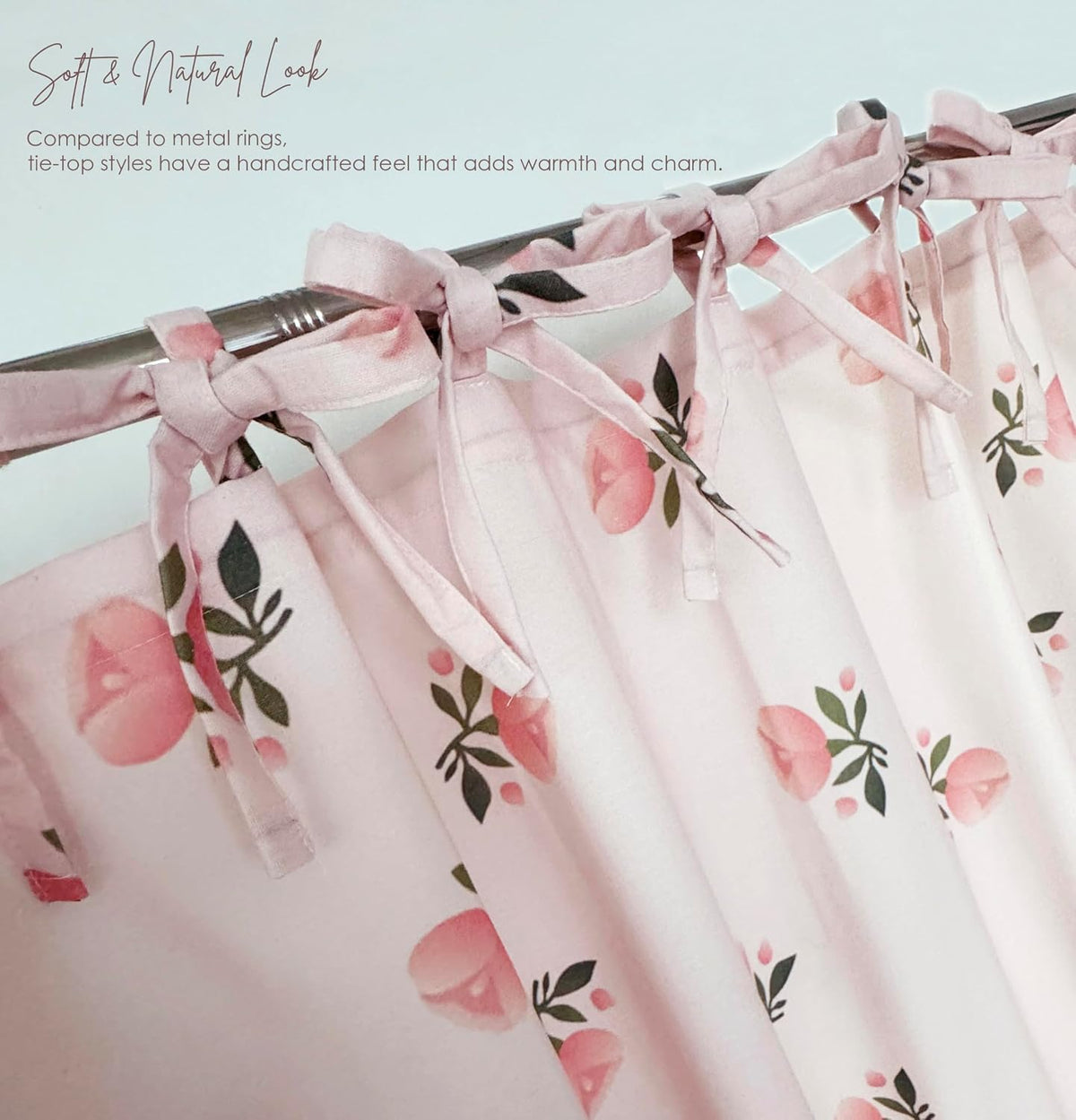 Girly Pink Floral Shower Curtain Cotton Blend 72x72 Inches Machine Wash