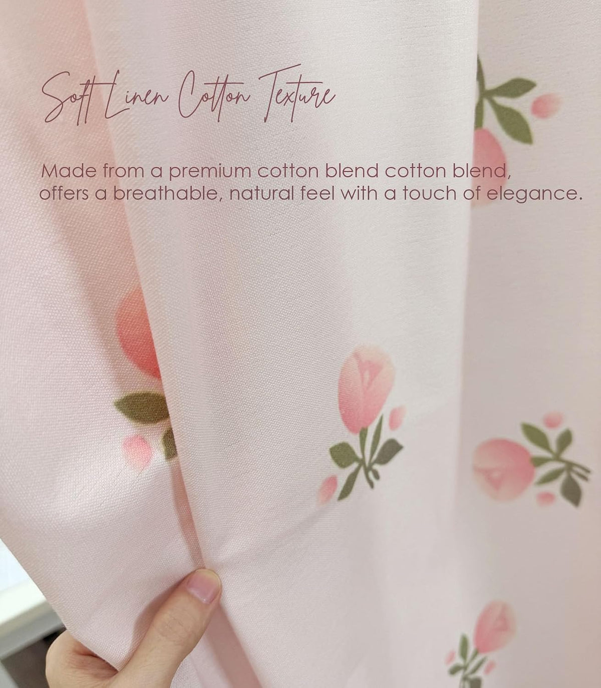 Girly Pink Floral Shower Curtain Cotton Blend 72x72 Inches Machine Wash