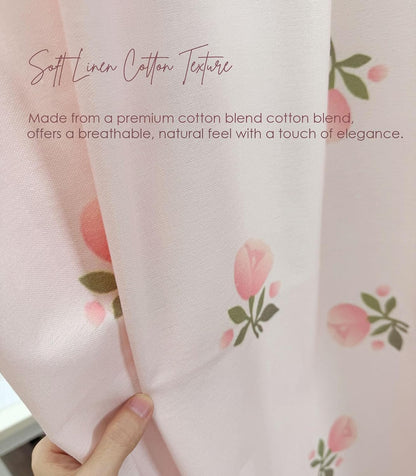 Girly Pink Floral Shower Curtain Cotton Blend 72x72 Inches Machine Wash