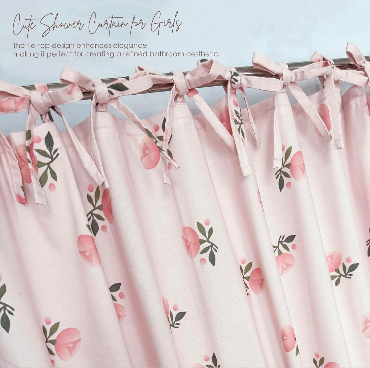Girly Pink Floral Shower Curtain Cotton Blend 72x72 Inches Machine Wash