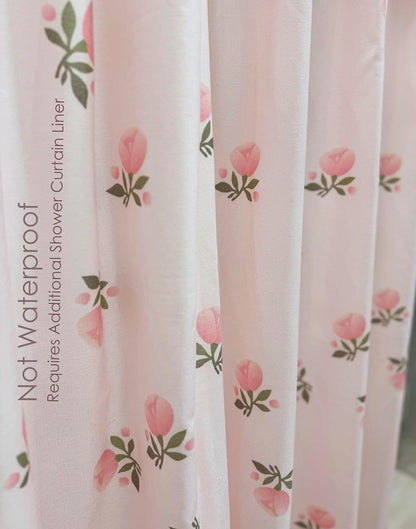 Girly Pink Floral Shower Curtain Cotton Blend 72x72 Inches Machine Wash