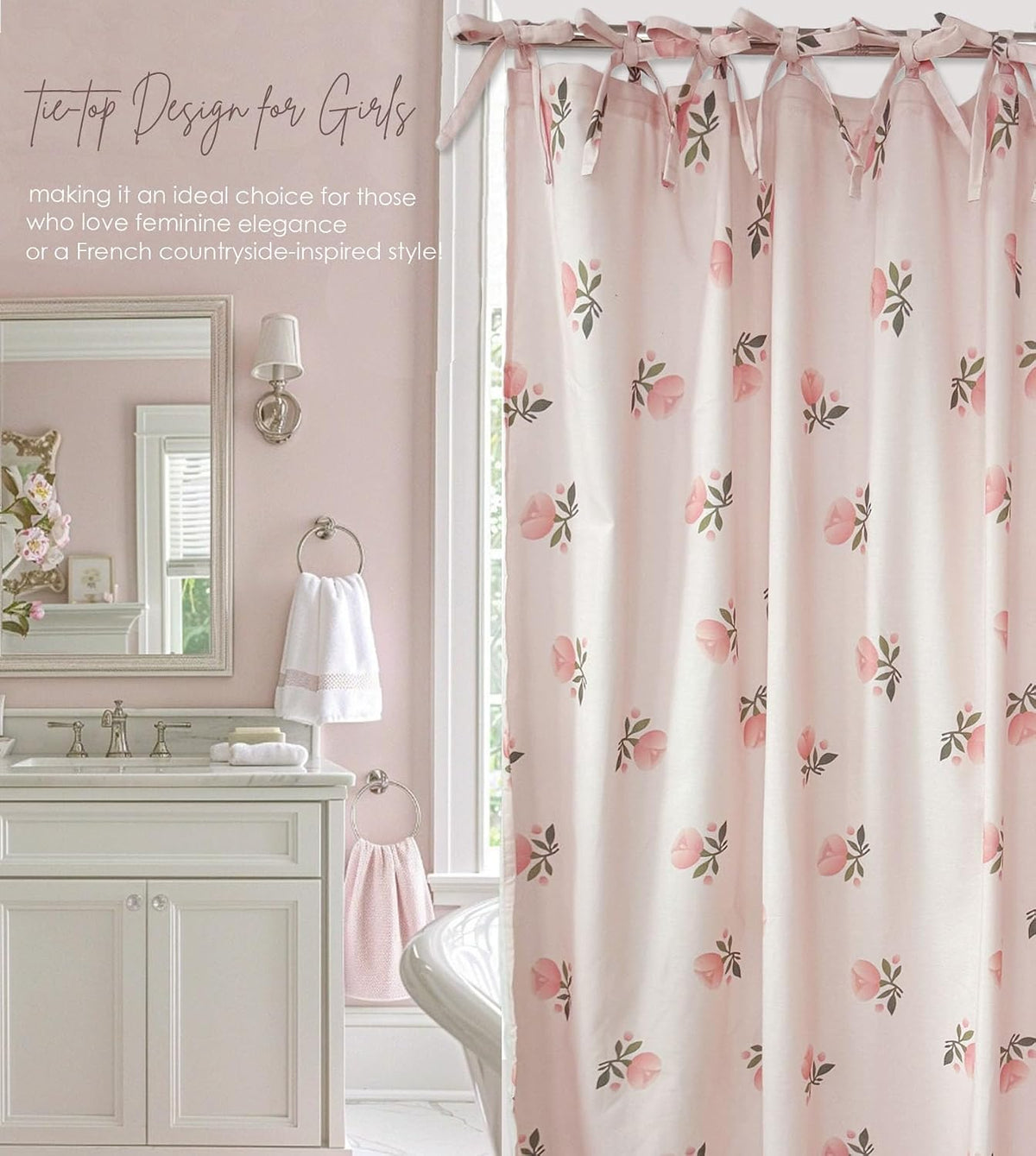 Girly Pink Floral Shower Curtain Cotton Blend 72x72 Inches Machine Wash