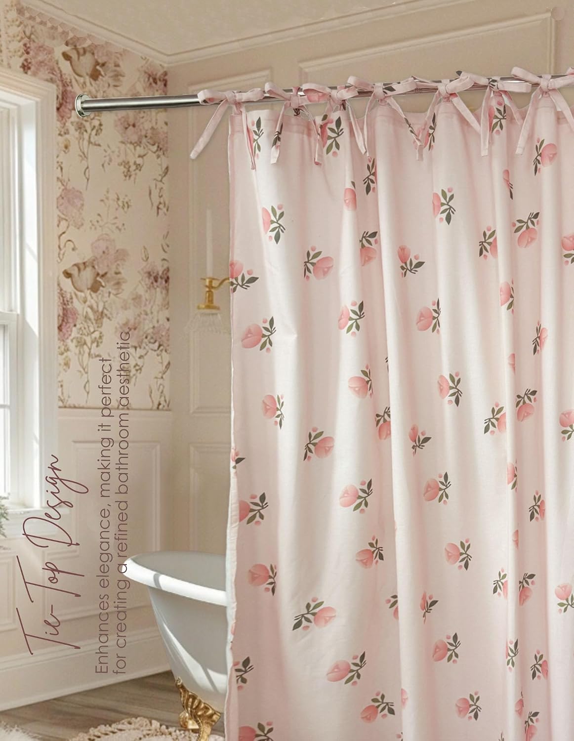Girly Pink Floral Shower Curtain Cotton Blend 72x72 Inches Machine Wash