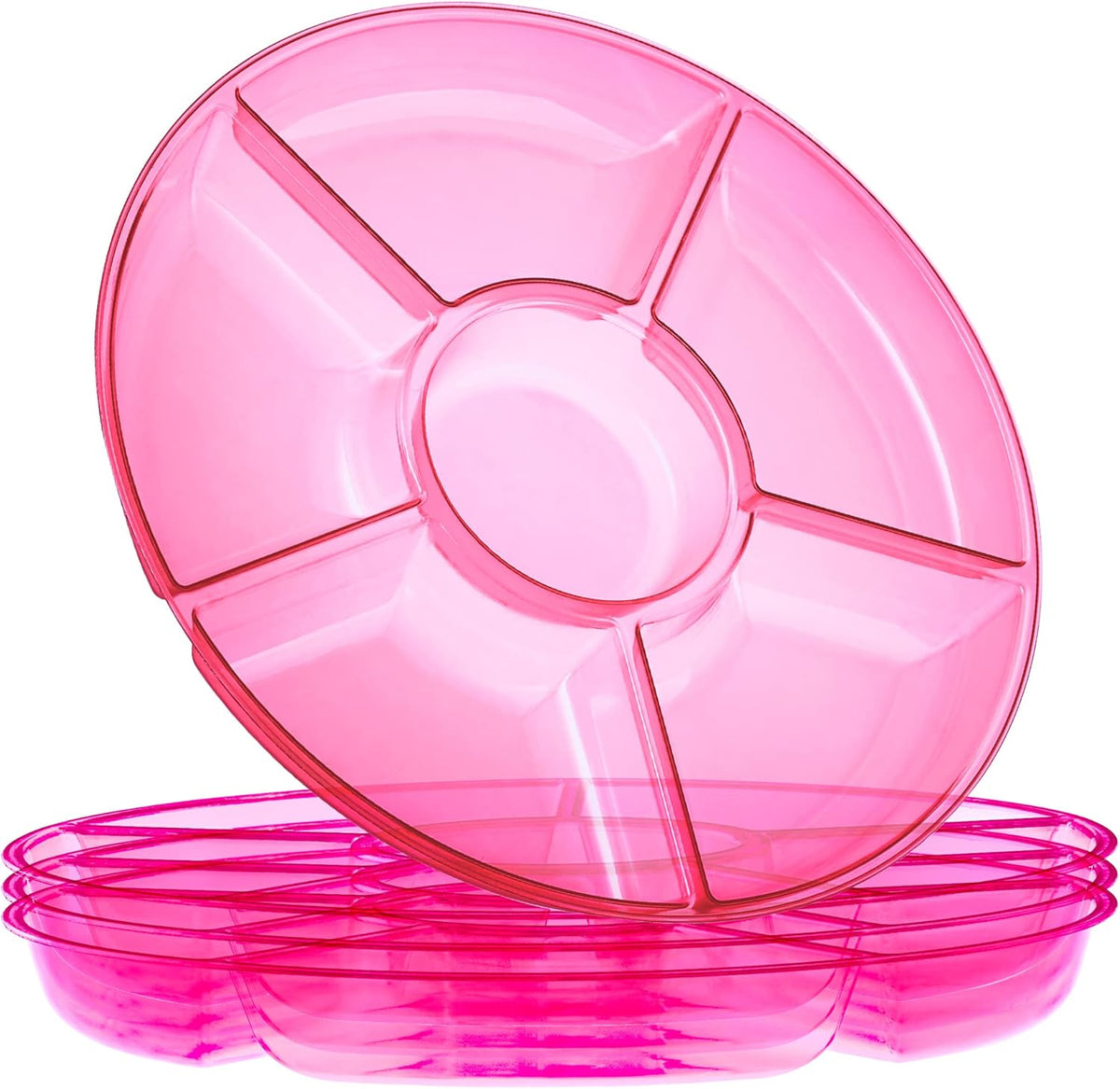 6 Sectional Round Plastic Serving Tray/Platters Pink Pack of 2