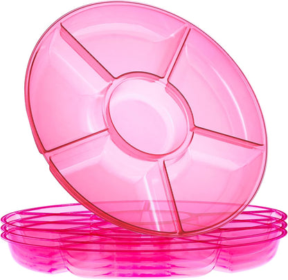 6 Sectional Round Plastic Serving Tray/Platters Pink Pack of 2