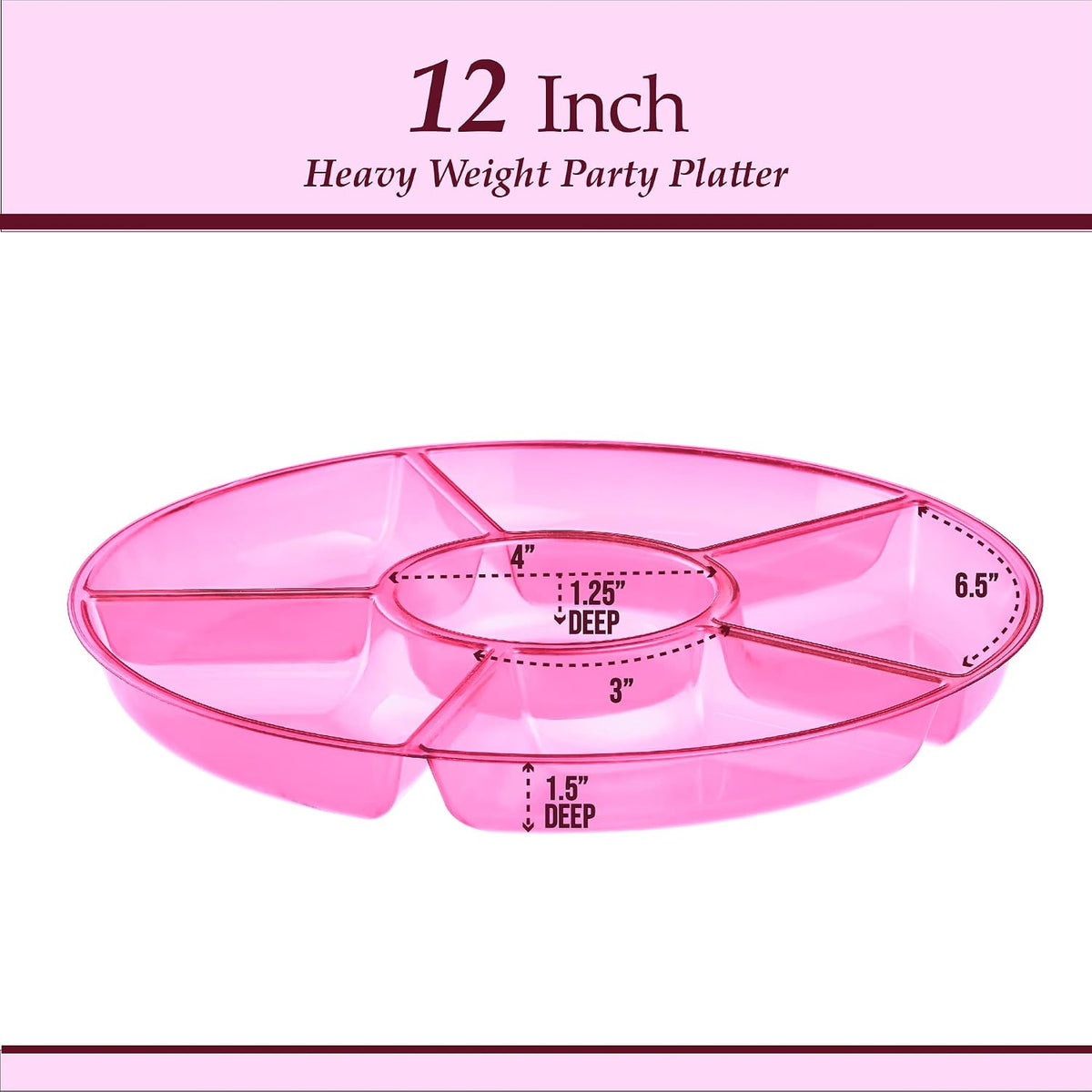 6 Sectional Round Plastic Serving Tray/Platters Pink Pack of 2