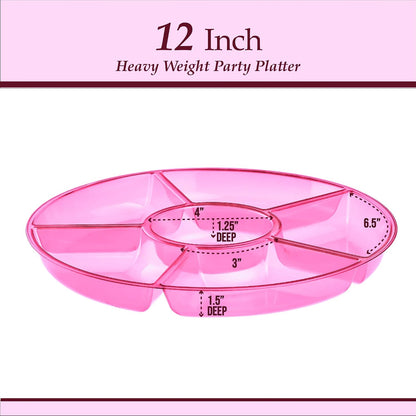 6 Sectional Round Plastic Serving Tray/Platters Pink Pack of 2