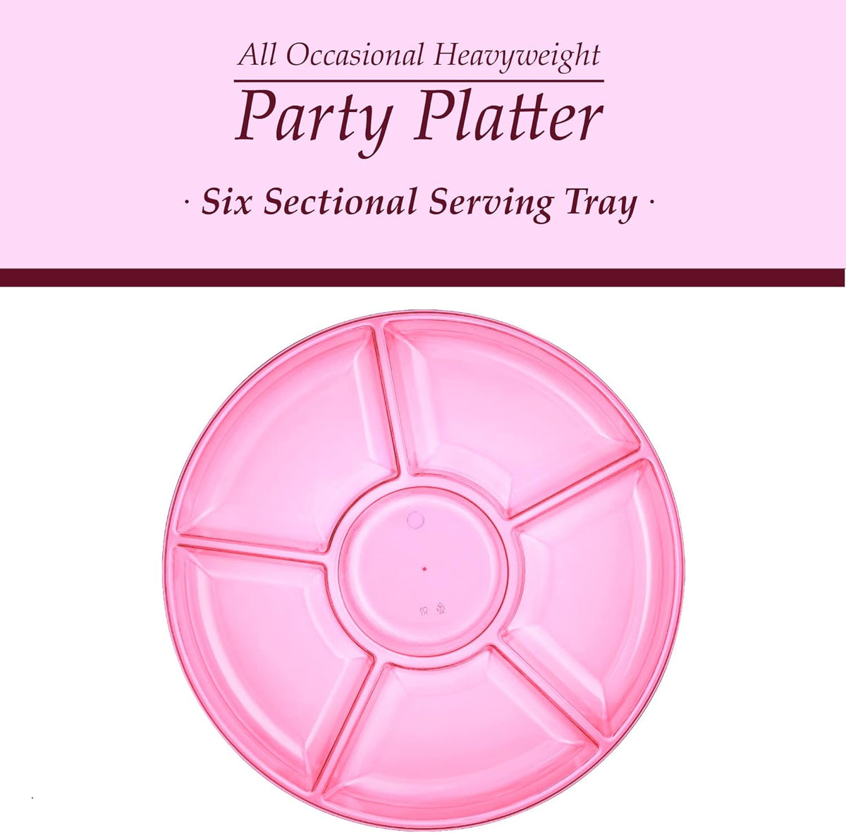 6 Sectional Round Plastic Serving Tray/Platters Pink Pack of 2