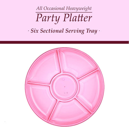 6 Sectional Round Plastic Serving Tray/Platters Pink Pack of 2