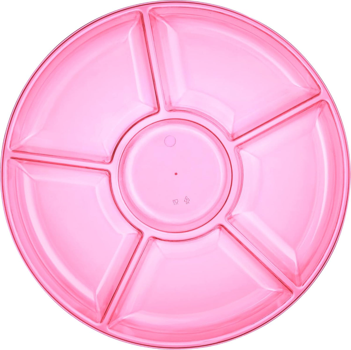 6 Sectional Round Plastic Serving Tray/Platters Pink Pack of 2
