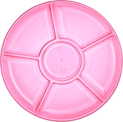 6 Sectional Round Plastic Serving Tray/Platters Pink Pack of 2