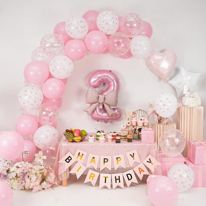 1st Pink Bow Birthday Decorations for Girls,Pink White Bow Latex Balloons
