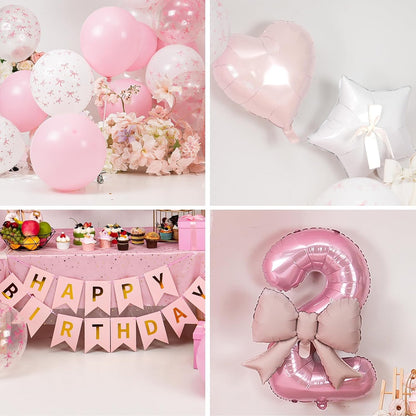 1st Pink Bow Birthday Decorations for Girls,Pink White Bow Latex Balloons