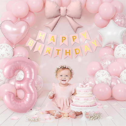 1st Pink Bow Birthday Decorations for Girls,Pink White Bow Latex Balloons
