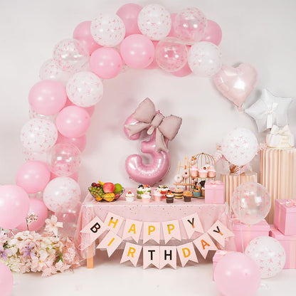 1st Pink Bow Birthday Decorations for Girls,Pink White Bow Latex Balloons