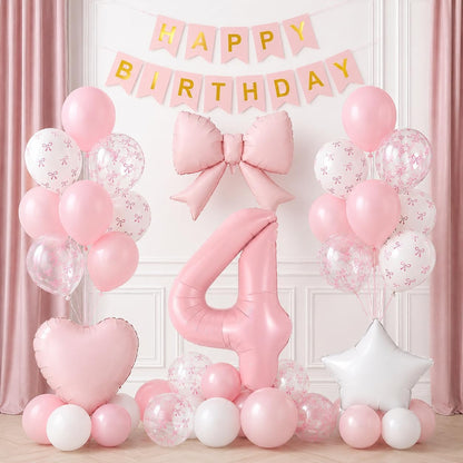1st Pink Bow Birthday Decorations for Girls,Pink White Bow Latex Balloons