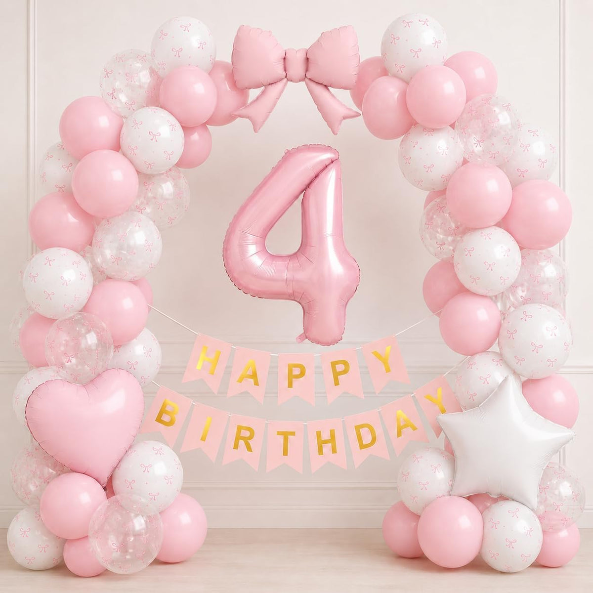 1st Pink Bow Birthday Decorations for Girls,Pink White Bow Latex Balloons
