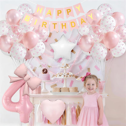 1st Pink Bow Birthday Decorations for Girls,Pink White Bow Latex Balloons