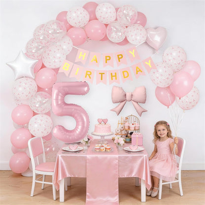 1st Pink Bow Birthday Decorations for Girls,Pink White Bow Latex Balloons