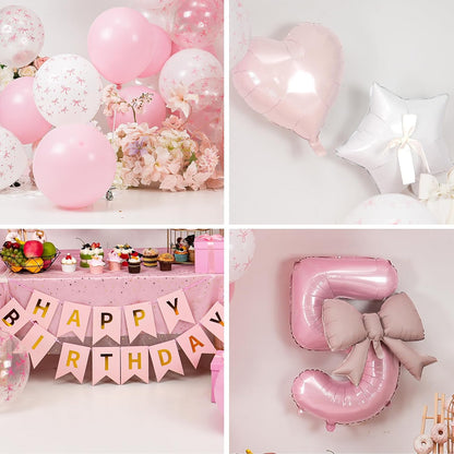 1st Pink Bow Birthday Decorations for Girls,Pink White Bow Latex Balloons