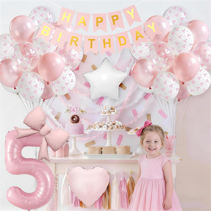 1st Pink Bow Birthday Decorations for Girls,Pink White Bow Latex Balloons