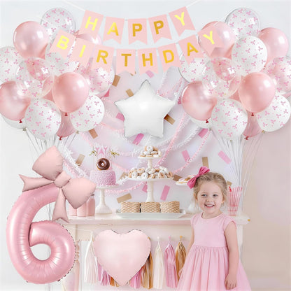 1st Pink Bow Birthday Decorations for Girls,Pink White Bow Latex Balloons