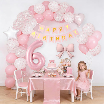 1st Pink Bow Birthday Decorations for Girls,Pink White Bow Latex Balloons