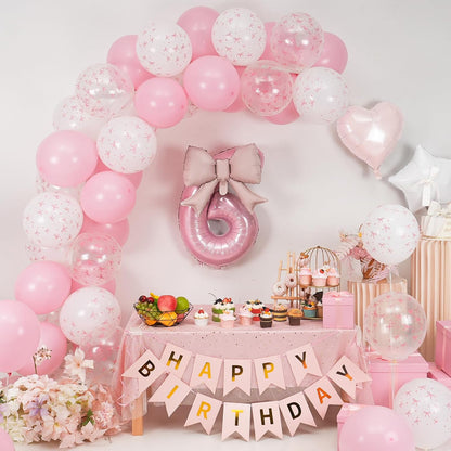 1st Pink Bow Birthday Decorations for Girls,Pink White Bow Latex Balloons
