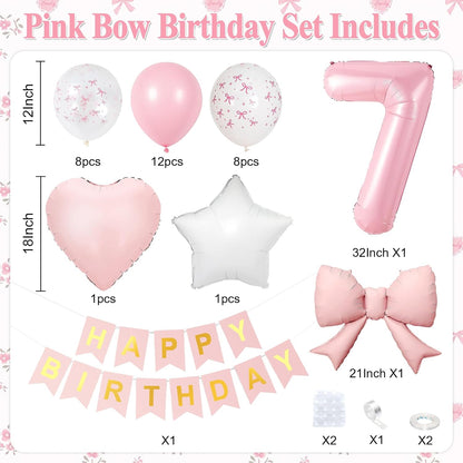 1st Pink Bow Birthday Decorations for Girls,Pink White Bow Latex Balloons