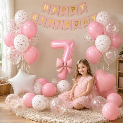 1st Pink Bow Birthday Decorations for Girls,Pink White Bow Latex Balloons