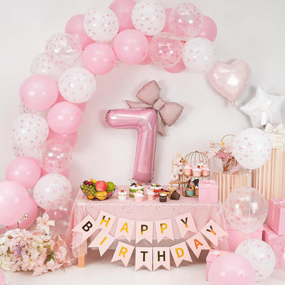 1st Pink Bow Birthday Decorations for Girls,Pink White Bow Latex Balloons