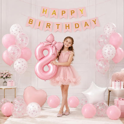 1st Pink Bow Birthday Decorations for Girls,Pink White Bow Latex Balloons