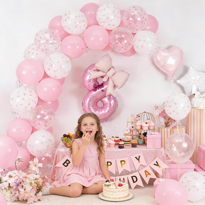 1st Pink Bow Birthday Decorations for Girls,Pink White Bow Latex Balloons