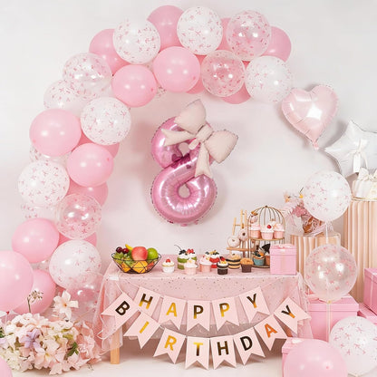 1st Pink Bow Birthday Decorations for Girls,Pink White Bow Latex Balloons