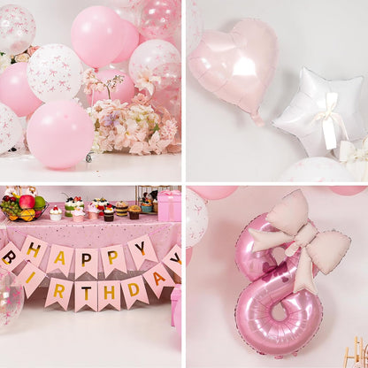 1st Pink Bow Birthday Decorations for Girls,Pink White Bow Latex Balloons