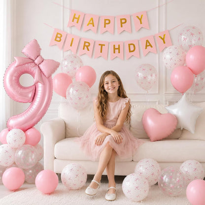 1st Pink Bow Birthday Decorations for Girls,Pink White Bow Latex Balloons