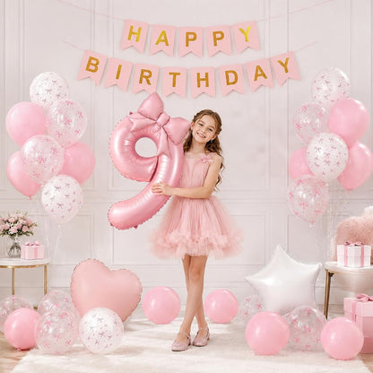 1st Pink Bow Birthday Decorations for Girls,Pink White Bow Latex Balloons